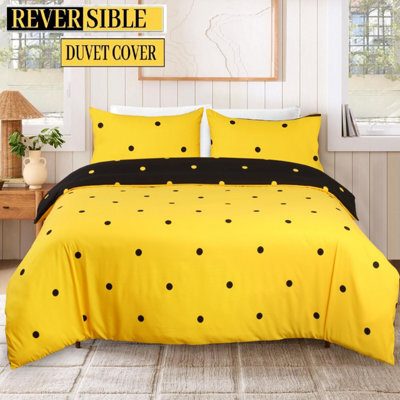 Ameha Printed Duvet Cover Matching Pillowcase 2Piece Set Reversible & Anti Allergic Black & Yellow Dotted Single (135X200Cm) - image 1