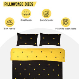 Ameha Printed Duvet Cover Matching Pillowcase 2Piece Set Reversible & Anti Allergic Black & Yellow Dotted Single (135X200Cm) - thumbnail 5