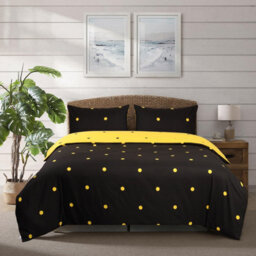 Ameha Printed Duvet Cover Matching Pillowcase 2Piece Set Reversible & Anti Allergic Black & Yellow Dotted Single (135X200Cm) - thumbnail 3