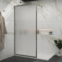 Royal Bathrooms Luxor 1000mm Walk In Wet Room Fluted Shower Enclosure Screen With Gun Metal Grey Frame 8mm Nano Glass & Support Arm - thumbnail 1