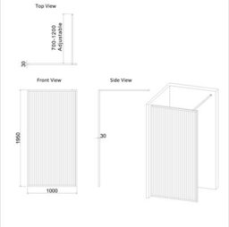 Royal Bathrooms Luxor 1000mm Walk In Wet Room Fluted Shower Enclosure Screen With Gun Metal Grey Frame 8mm Nano Glass & Support Arm - thumbnail 9