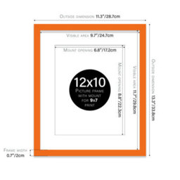 "12X10"" Orange Frame With Mount For 9X7"" Pictures 20mm Slim Edge Portrait And Landscape Display With Wall Hooks And Kickstand" - thumbnail 2