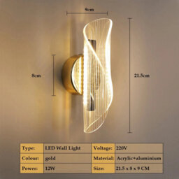 Led Wall Light Creativ Indoor Wall Lamp 12W Gold 3Colors Arcylic Scones Bedroom - thumbnail 2