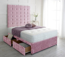 "Adore Designs Cubed Crushed Velvet Divan Bed, With Pocket Mattress & 36"" Headboard - 5Ft Kingsize - Pink - 4 Drawers" - thumbnail 1
