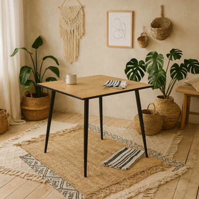 Wyld Haus Venice Square 4-Seater Dining Table With Wild Oak Effect Top And Black Hairpin Legs - image 1
