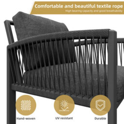 Btm Outdoor Rope Garden Lounge Set 8 Seater Furniture Set With Large Table Wood Grain Top Galvanized Iron Frame Grey Cushions - thumbnail 8