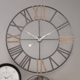 Pacific Lifestyle Natural Wood And Antique Grey Metal Round Wall Clock Large
