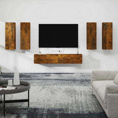 Berkfield 6 Piece Tv Cabinet Set Smoked Oak Engineered Wood - image 1