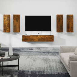 Berkfield 6 Piece Tv Cabinet Set Smoked Oak Engineered Wood - thumbnail 1