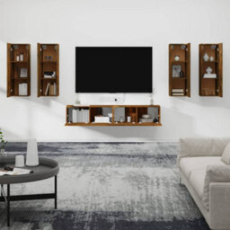 Berkfield 6 Piece Tv Cabinet Set Smoked Oak Engineered Wood - thumbnail 3