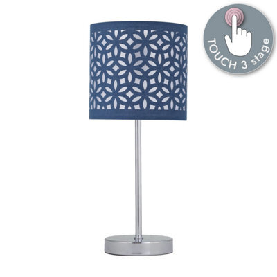 First Choice Lighting Chrome Touch Operated Table Lamp With Navy Blue Cut Out Shade - image 1