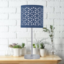 First Choice Lighting Chrome Touch Operated Table Lamp With Navy Blue Cut Out Shade - thumbnail 9