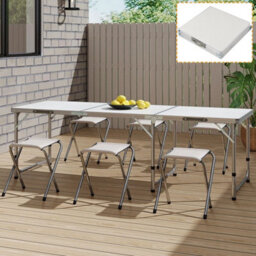 Foldable Bracket Table & 6 Chairs Set, Outdoor Party, Picnic, Bbq, Camping