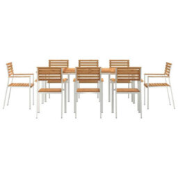 Berkfield Garden Dining Set 9 Pcs Brown Solid Teak Wood & Stainless Steel - thumbnail 7