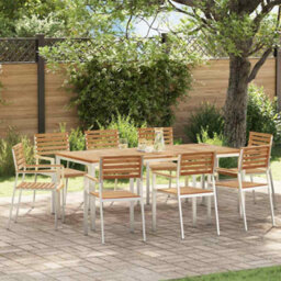 Berkfield Garden Dining Set 9 Pcs Brown Solid Teak Wood & Stainless Steel