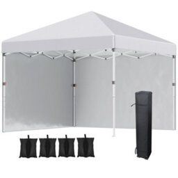 Outsunny 3X3 (M) Pop Up Gazebo Party Tent W/ 2 Sidewalls, Weight Bags, White - thumbnail 2