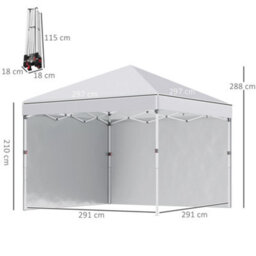 Outsunny 3X3 (M) Pop Up Gazebo Party Tent W/ 2 Sidewalls, Weight Bags, White - thumbnail 3