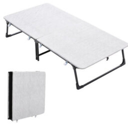 Portable Folding Single Guest Bed Fold Up Away Rollaway Camping Slim Bedstead - thumbnail 1