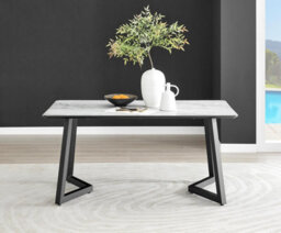 Furniturebox Uk Carson White Marble Effect Dining Table & 6 Navy Pesaro Silver Chairs - thumbnail 3