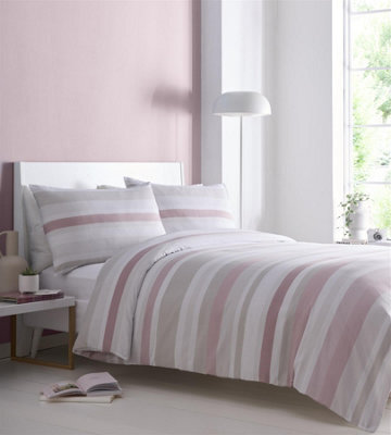 Homespace Direct Ltd Portfolio Living Simply Stripes Pink Duvet Cover Set Double Bedding Set - image 1