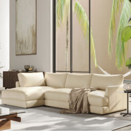 Valencia Serena Leather Three Seats With Left Chaise Sectional Sofa Beige Nappa 11000 Top Grain Leather - thumbnail 2