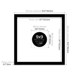 "9X9"" Black Picture Frame - 9X9"" Square Frame With 5X5"" Mount For 9X9""/5X5"" Pictures Art Deco Style Room Decor, 1 Pack" - thumbnail 2