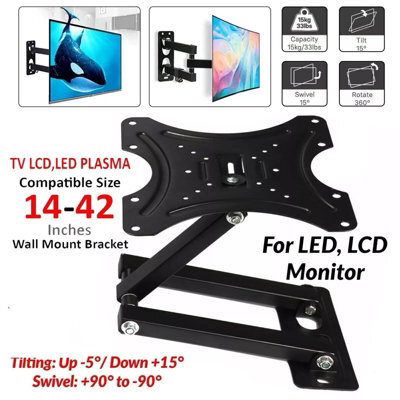 "Maestro craft Tilt Swivel Tv Wall Mount Bracket For 10""- 42"" Inch Lcd Led Plasma Flat Monitor"