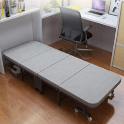 Living And Home Grey Folding Bed Steel Framed Foldable Bed With Mattress And 6 Wheels