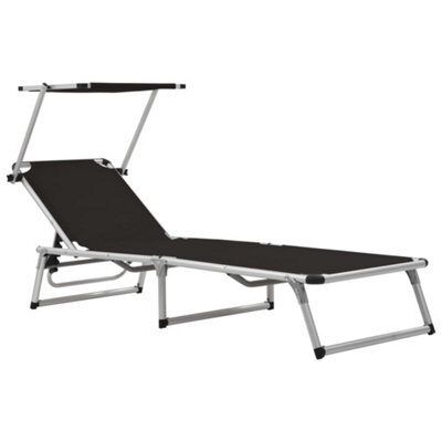 Berkfield Folding Sun Lounger With Roof Aluminium And Textilene Black - image 1