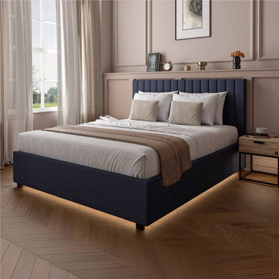 X Rocker Xr Living Maisie Velvet Ottoman Bed With Under Frame Led Lights - King - Navy Blue - image 1