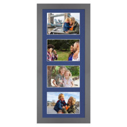 AK Frames 50X20Cm Dark Grey Modern Multi Photo Frame With Blue Mount - Holds 4 Apertures (4X) 6X4 Photos