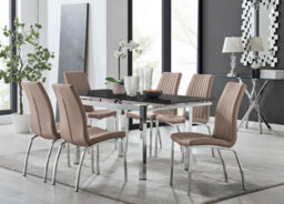 Furniturebox Uk Enna Black Glass Extending Dining Table And 6 Cappuccino Isco Chairs - thumbnail 1