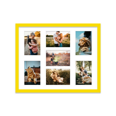 20X16 Inch 7 Opening Photo Collage Frame, Display Seven 6X4 Inch Photos, Multi Aperture Family Picture Frame, Yellow - image 1