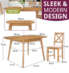 Hallowood Furniture Aston Butterfly Extending Table With 4 Cross Back Oak Chairs In Beige Seat Pad - thumbnail 3