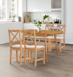 Hallowood Furniture Aston Butterfly Extending Table With 4 Cross Back Oak Chairs In Beige Seat Pad - thumbnail 1