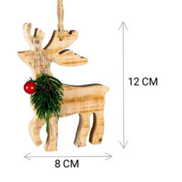 Shatchi Wooden Craft Reindeer Shape - Tree Hanging Decoration - 12X8X1.5Cm - thumbnail 2
