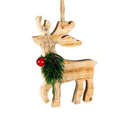 Shatchi Wooden Craft Reindeer Shape - Tree Hanging Decoration - 12X8X1.5Cm - thumbnail 1