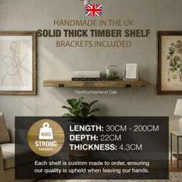Top Notch Home and Living 60Cm Northumberland Oak Rustic Wooden Wall Shelf, Top Notch Home & Living Handcrafted Wood Shelves Incl 2 Brackets Per Shelf - thumbnail 5