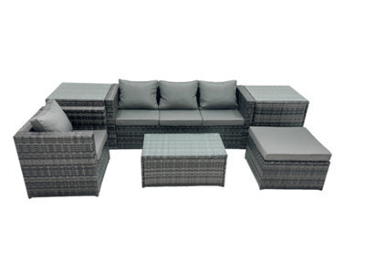 Fimous Outdoor Coffee Table Sofa Armchair Set With Side Table Big Stool Garden Furniture Set Dark Grey Mixed - image 1
