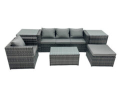 Fimous Outdoor Coffee Table Sofa Armchair Set With Side Table Big Stool Garden Furniture Set Dark Grey Mixed - thumbnail 1