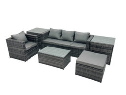 Fimous Outdoor Coffee Table Sofa Armchair Set With Side Table Big Stool Garden Furniture Set Dark Grey Mixed - thumbnail 2