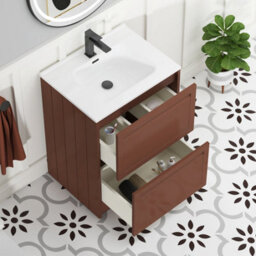 Royal Bathrooms Elmore 600mm Traditional Floor Standing 2 Drawer Bathroom Vanity Unit With Ceramic Basin Sink - Terracotta Clay - thumbnail 5