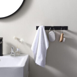 Wall-Mounted Bathroom Coat Rack With 3 Hooks, Hook, Sus304 Stainless Steel, Matte Black - thumbnail 4