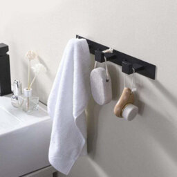 Wall-Mounted Bathroom Coat Rack With 3 Hooks, Hook, Sus304 Stainless Steel, Matte Black - thumbnail 2