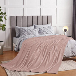 Ameha Fleece Plain Blanket, Lightweight & Reversible Throw For Travel, Bed & Sofa Blanket, Pink King 200X240Cm - thumbnail 5