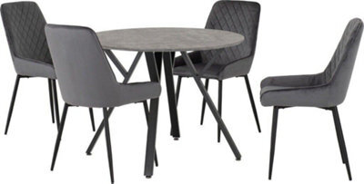 Seconique Athens Round Dining Set With Avery Chairs - Concrete Effect/black/grey Velvet - image 1