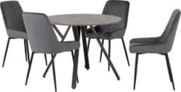 Seconique Athens Round Dining Set With Avery Chairs - Concrete Effect/black/grey Velvet - thumbnail 1