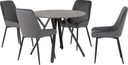 Seconique Athens Round Dining Set With Avery Chairs - Concrete Effect/black/grey Velvet