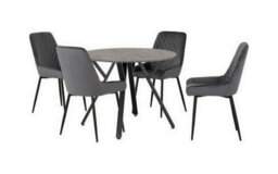 Seconique Athens Round Dining Set With Avery Chairs - Concrete Effect/black/grey Velvet - thumbnail 2