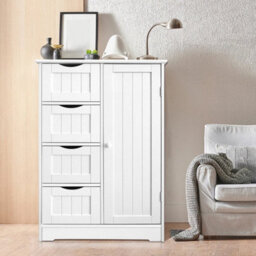 4 Drawer Cabinet+1 Door Floor/wall Storage Cabinet Bathroom Organizer Cupboard Drawer Shelf Towel White - thumbnail 6